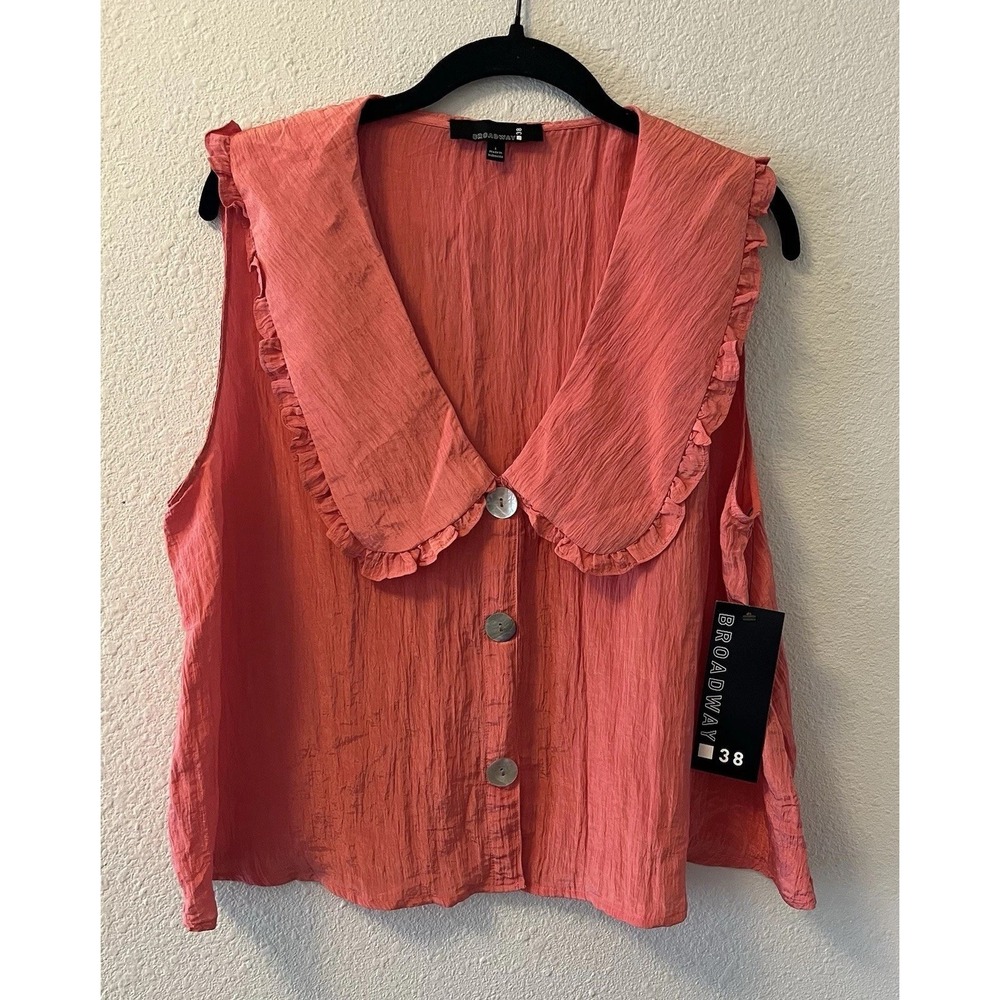 NWT Broadway 38 Women's Top Size Large Coral Pink Oversized Collar Babydoll Top